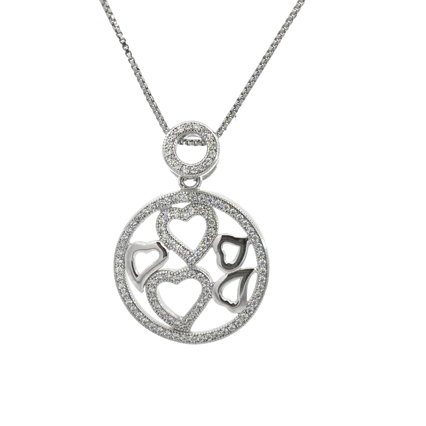 Sterling Silver Open Heart Cubic Zirconia Necklace