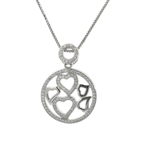 Sterling Silver Open Heart Cubic Zirconia Necklace