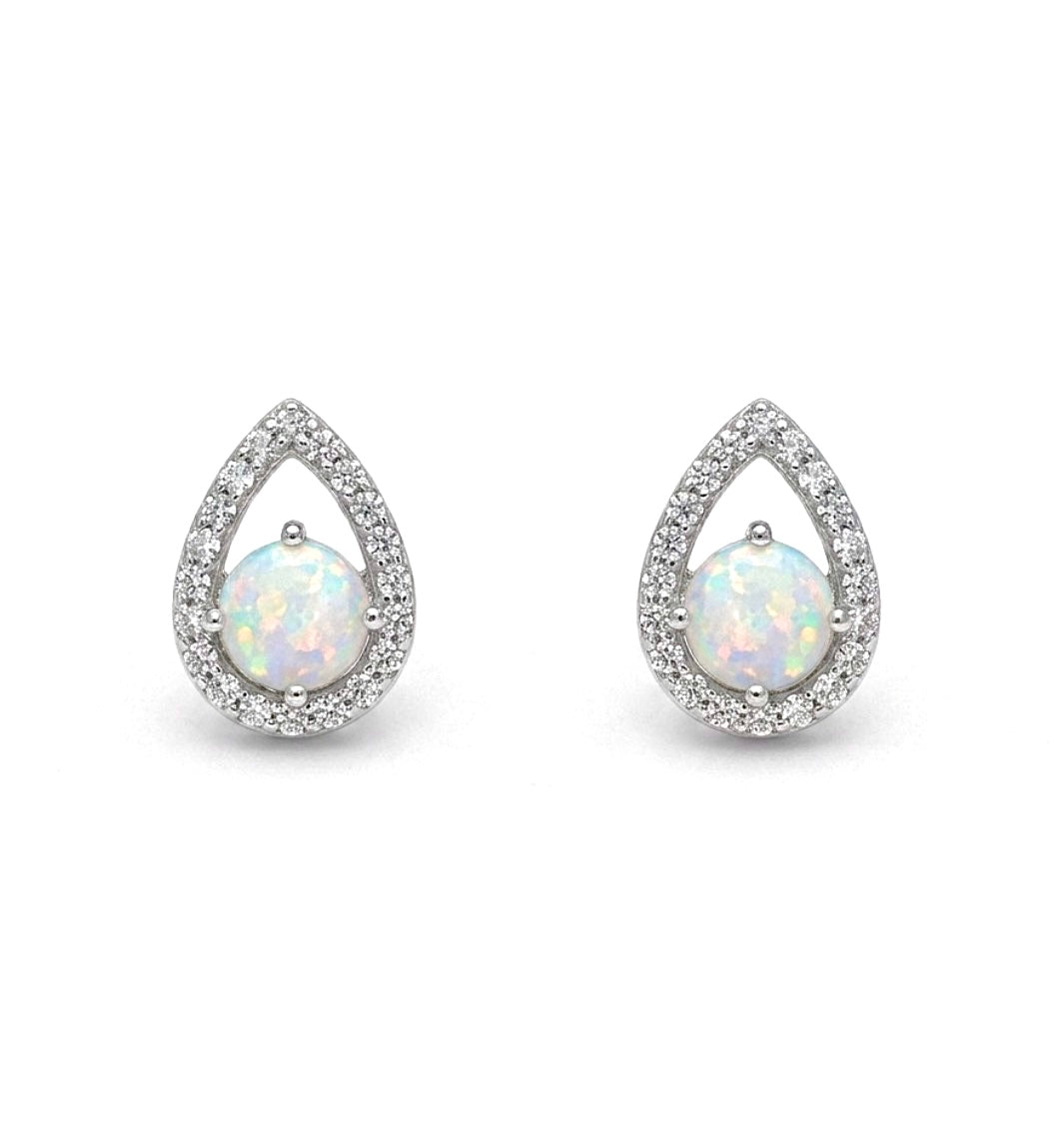 Sterling Silver Round cut Opal Stud Earrings