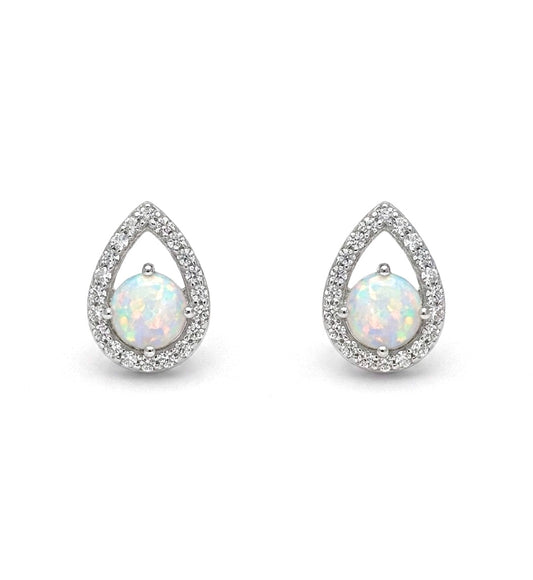 Sterling Silver Round cut Opal Stud Earrings