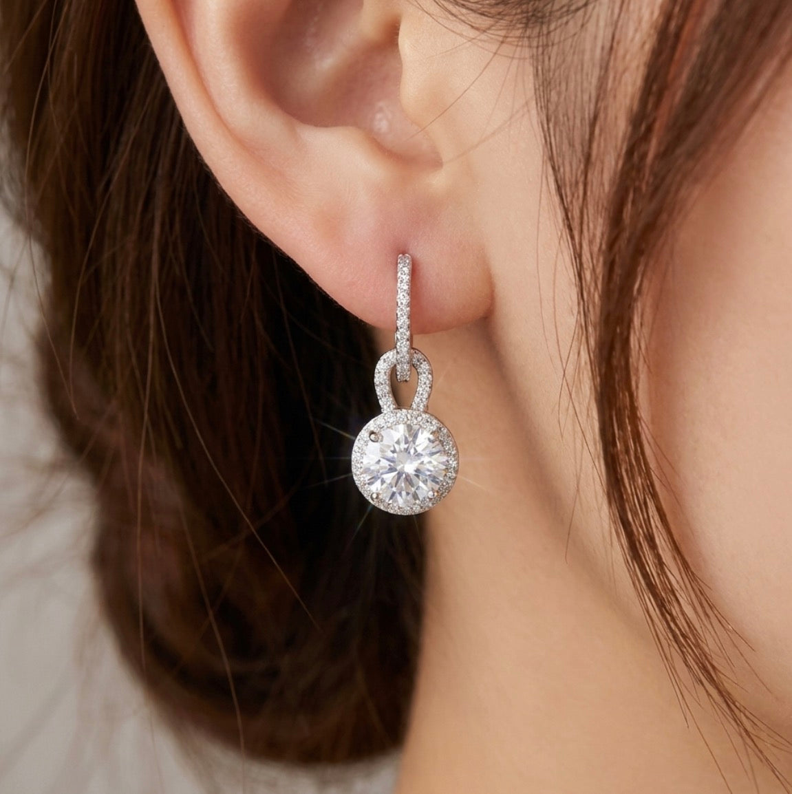 Sterling Silver Brilliant Cut Dangle Stud Earrings #