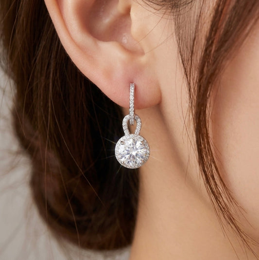 Sterling Silver Brilliant Cut Dangle Stud Earrings