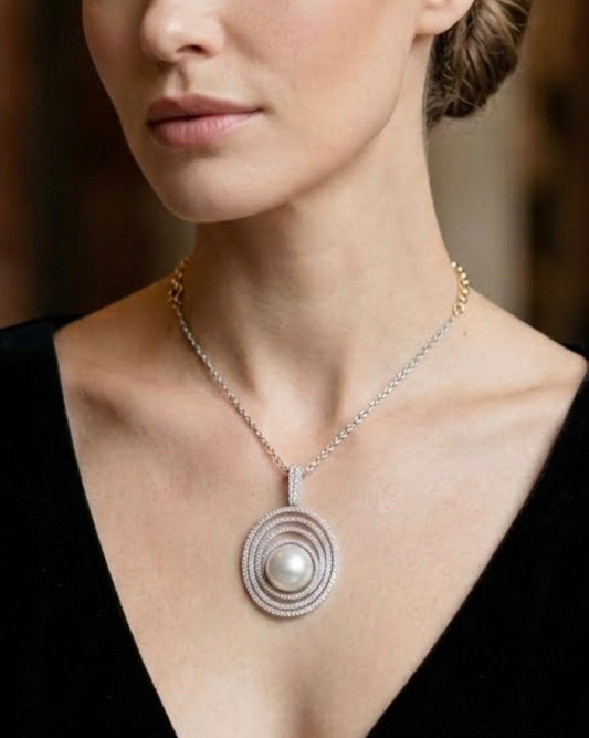 Sterling Silver Pearl And Cubic Zirconia Necklace