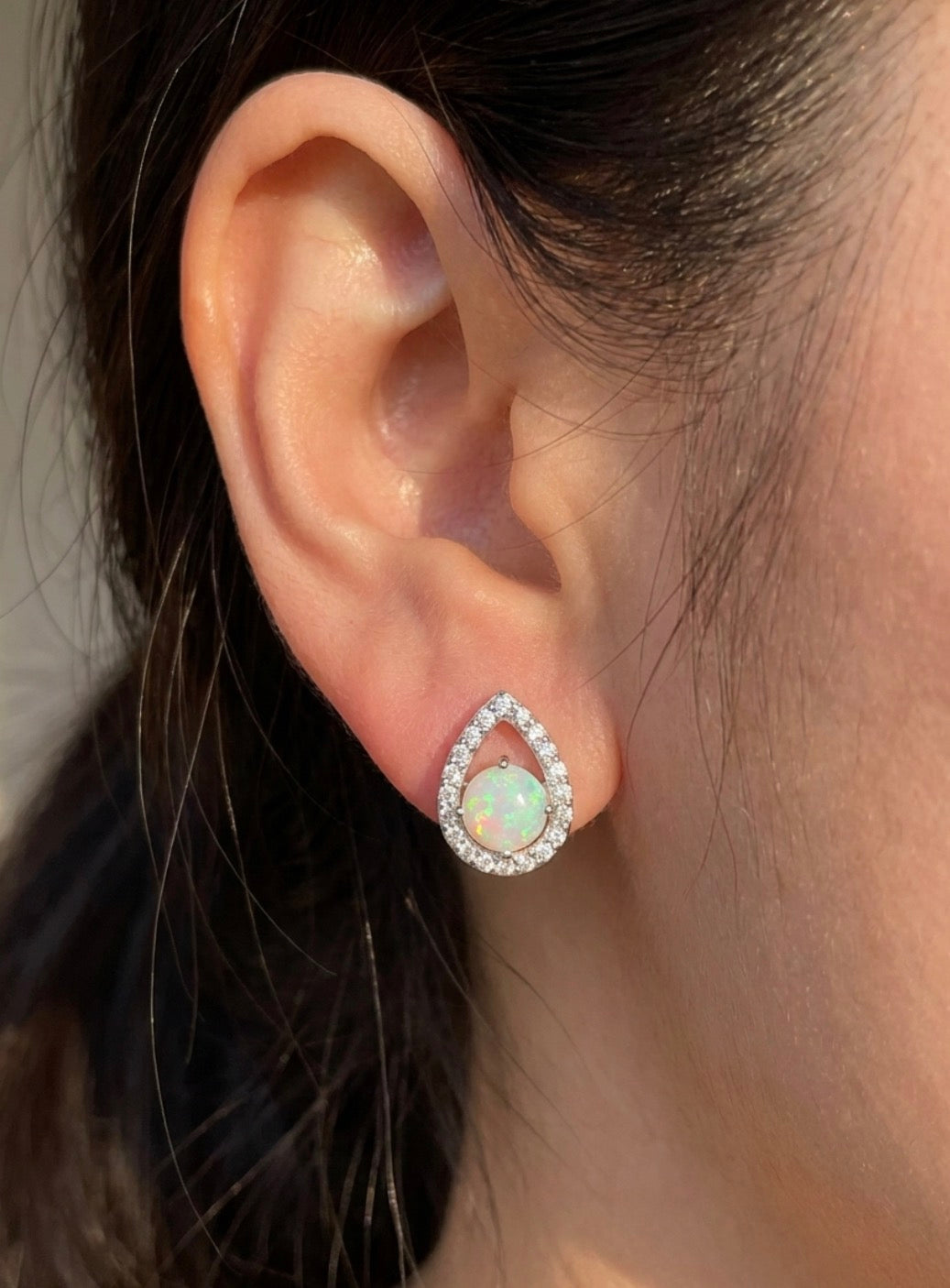 Sterling Silver Round cut Opal Stud Earrings