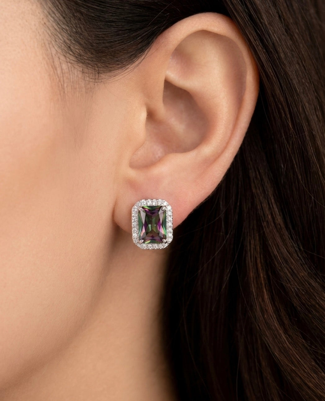 Sterling Silver Emerald Cut Amethyst Earrings