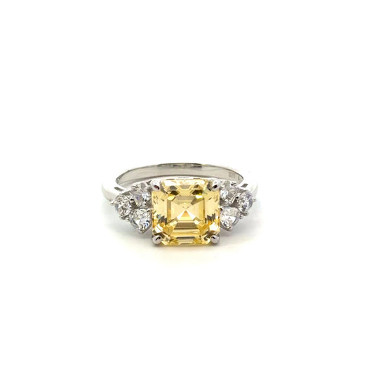 Sterling Silver Asscher-cut Fancy Yellow Cocktail  Ring