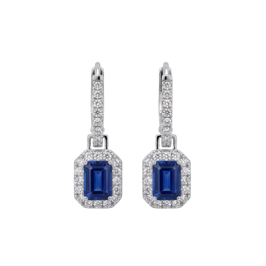 Sterling Silver Emerald Cut Drop Earrings