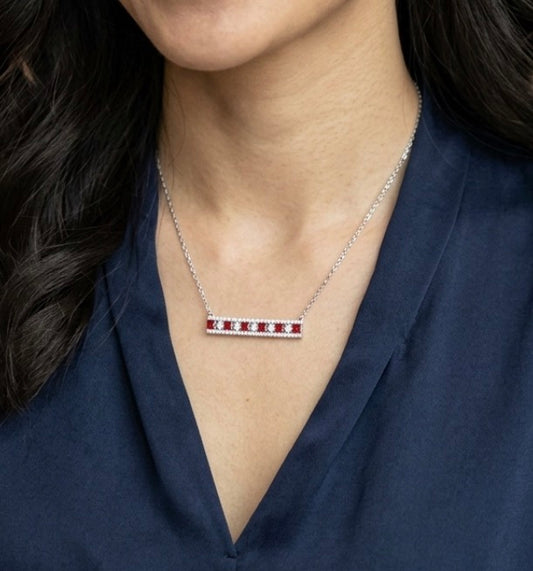 Sterling Silver Cubic Ruby Zirconia Ruby Bar Necklace