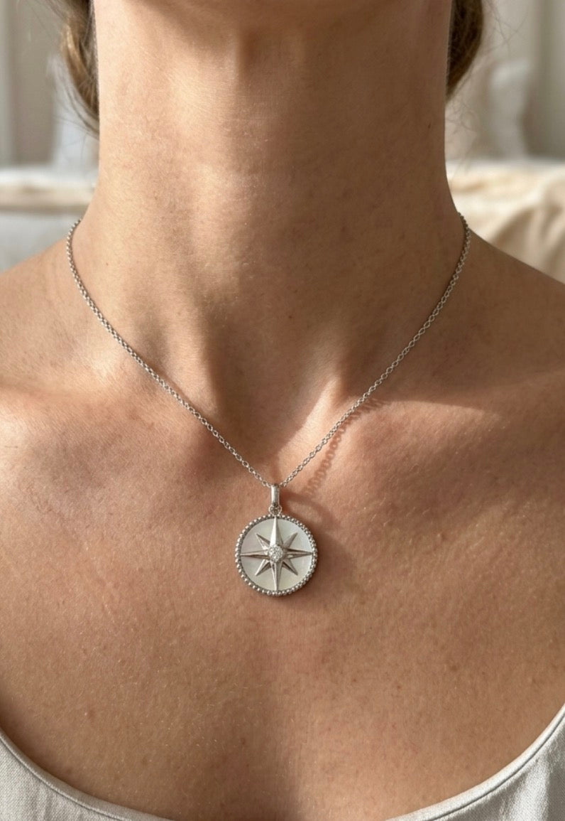 Sterling Silver Compass Necklace