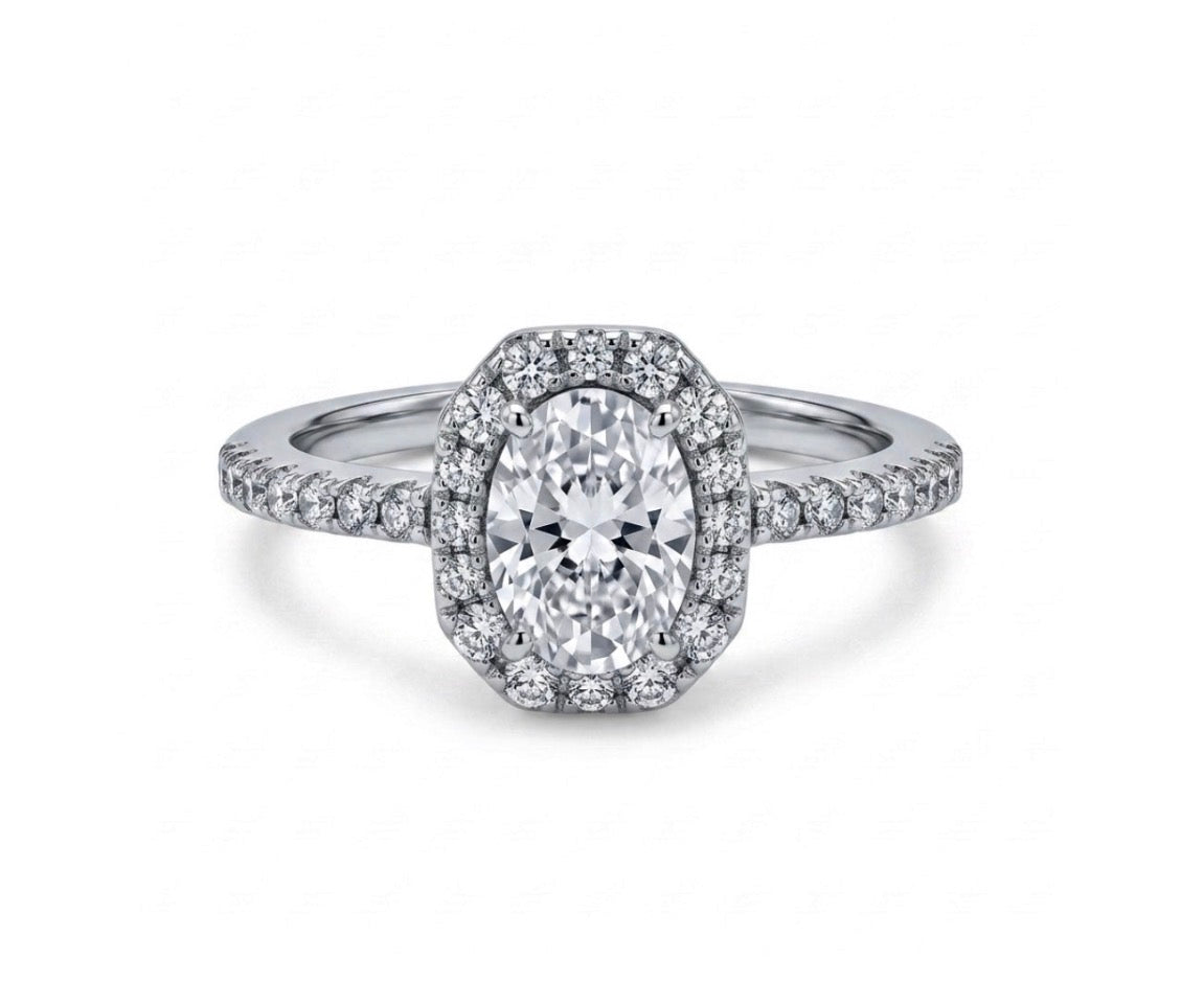 Sterling Silver Oval-cut stone Halo Ring