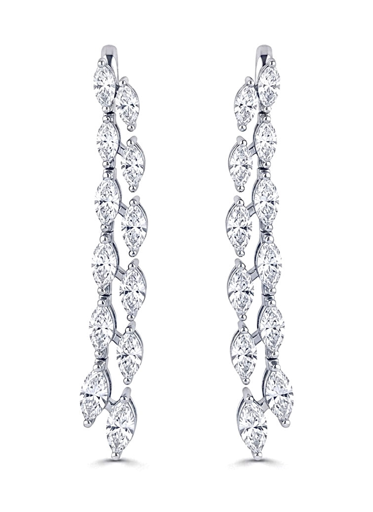 Sterling Silver Double Row Marquise Cut Drop Earrings
