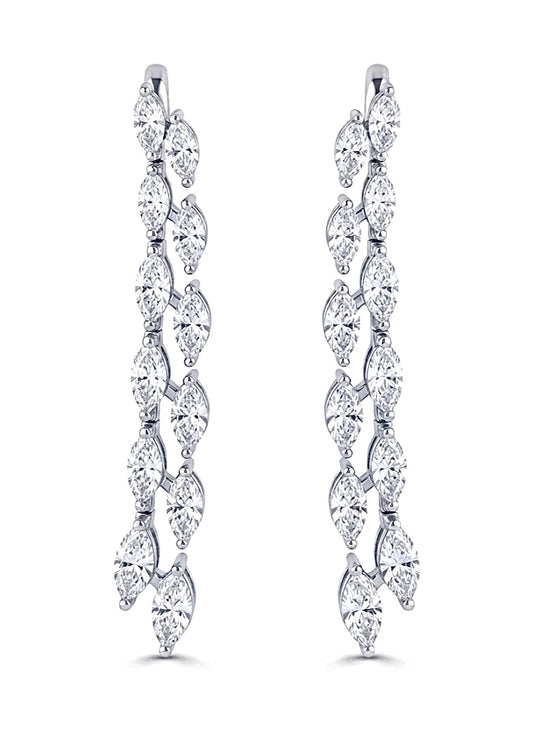 Sterling Silver Double Row Marquise Cut Drop Earrings