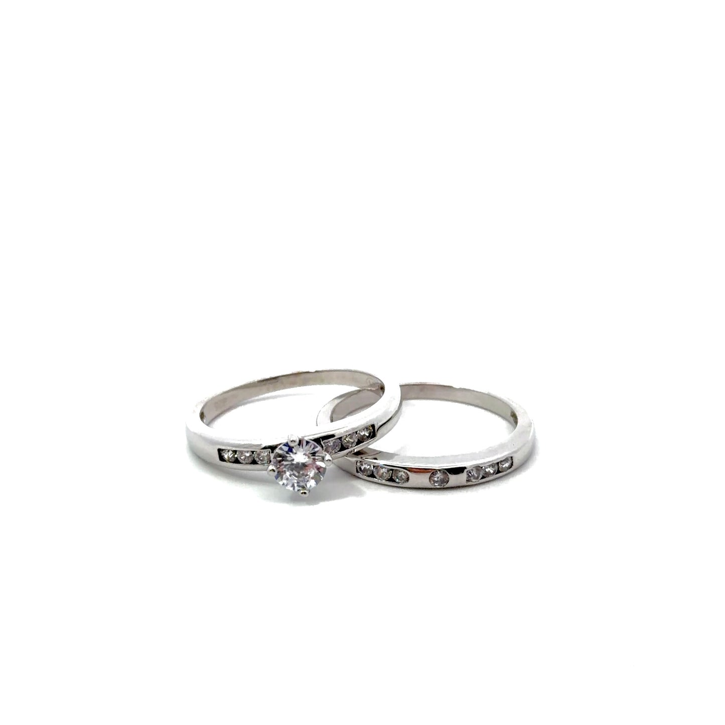 Sterling Silver Cubic Zirconia Wedding Band Set