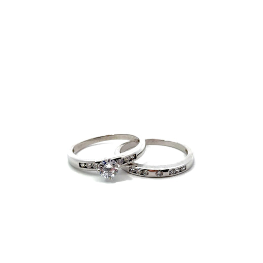 Sterling Silver Cubic Zirconia Wedding Band Set