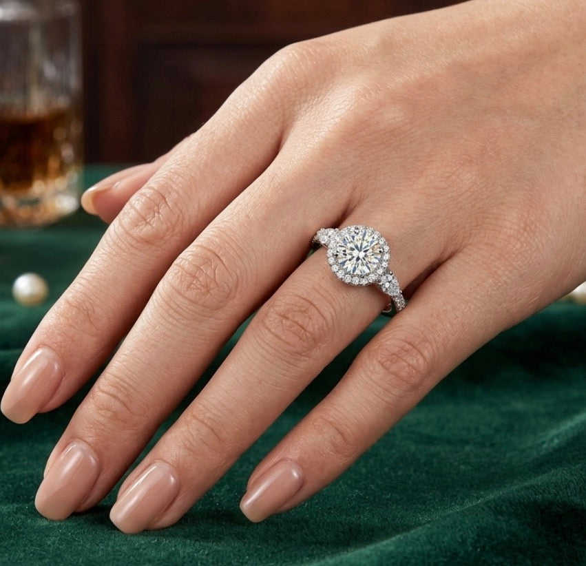 Sterling Silver Round Halo Ring
