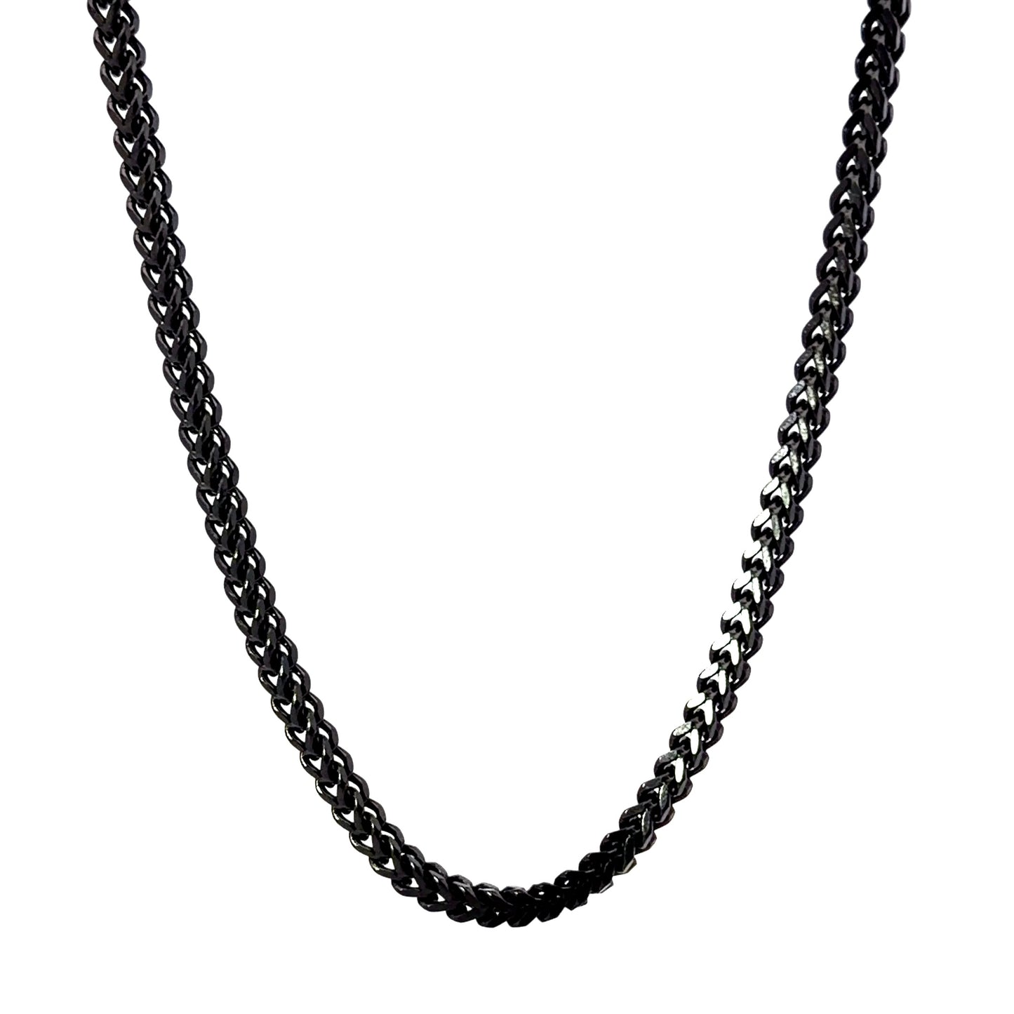 Men's Black Stainless Steel Braided Wheat Franco Chain Necklace