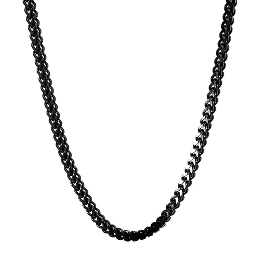 Men's Black Stainless Steel Braided Wheat Franco Chain Necklace