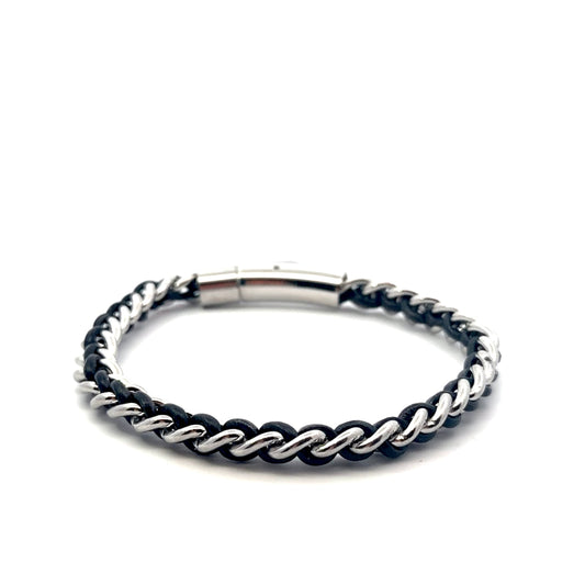 Stainless Steel Braided with Leather Bracelet