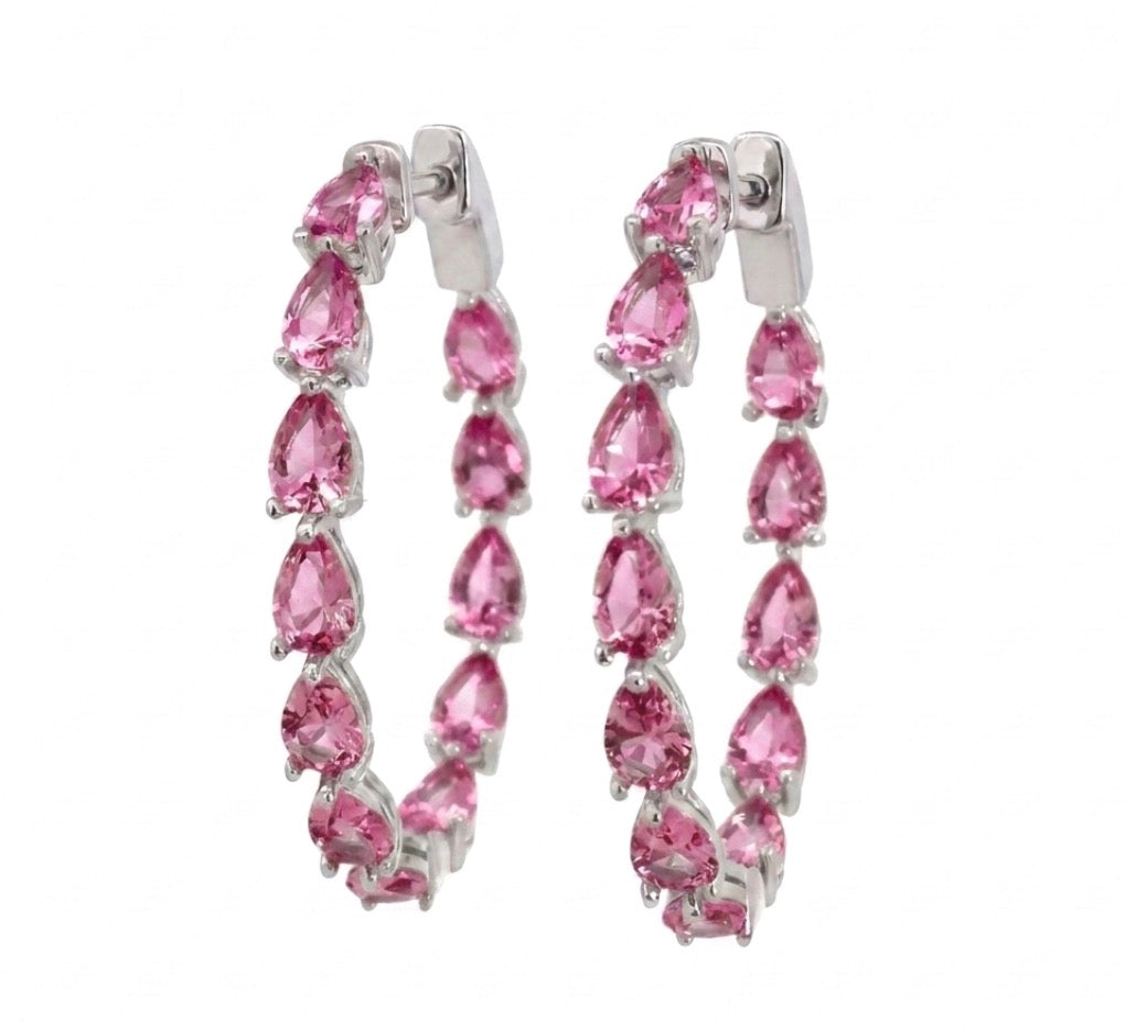 Inside-out Oval Shape 1 1/2-inch  Teardrop-cut Stone Hoop Earrings