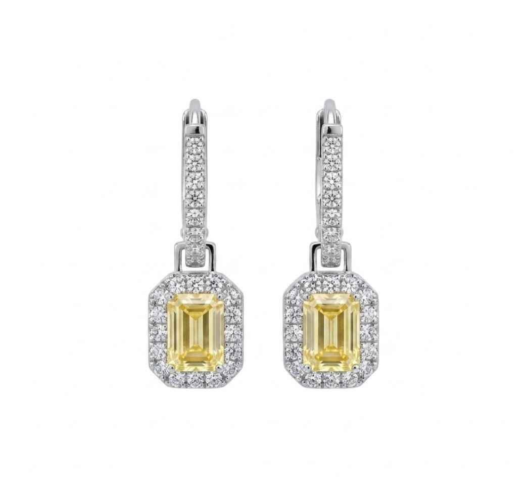 Sterling Silver Emerald Cut Drop Earrings