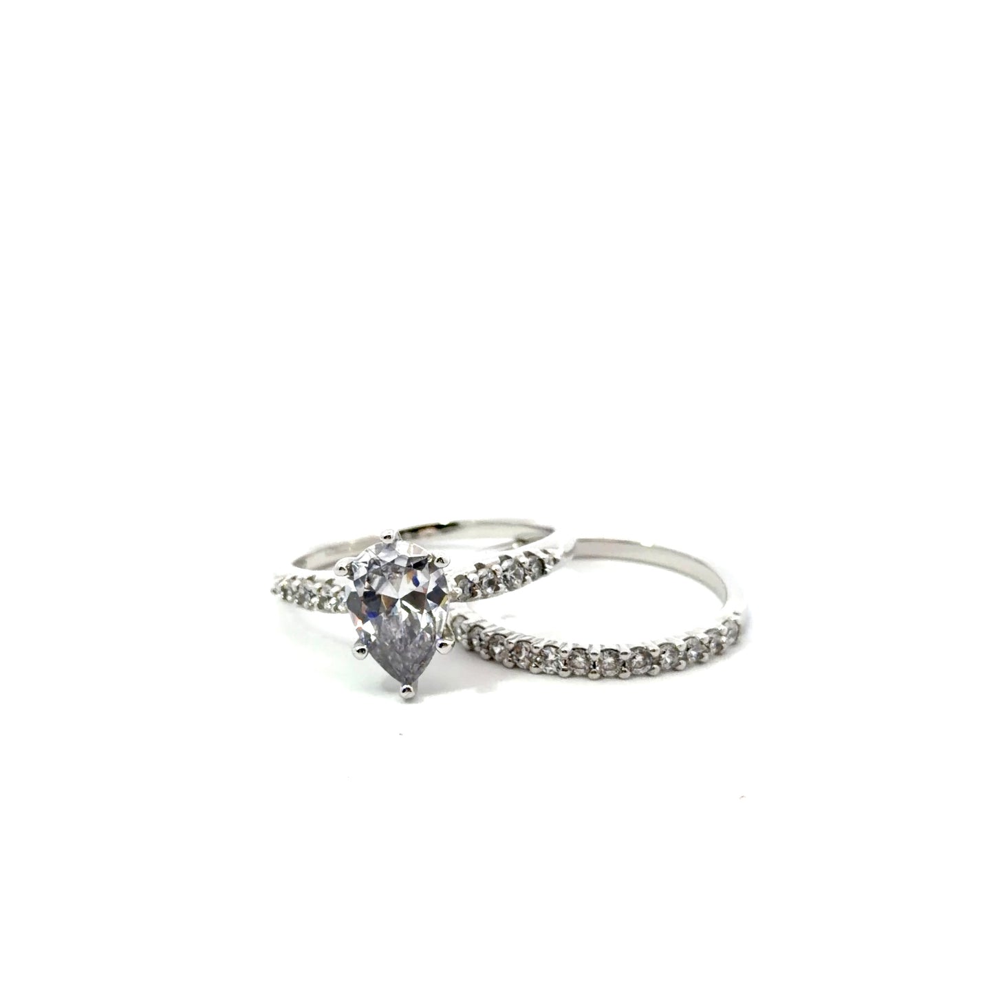 Sterling Silver Teardrop Wedding Ring Set