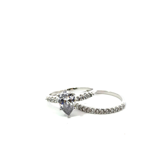 Sterling Silver Teardrop Wedding Ring Set