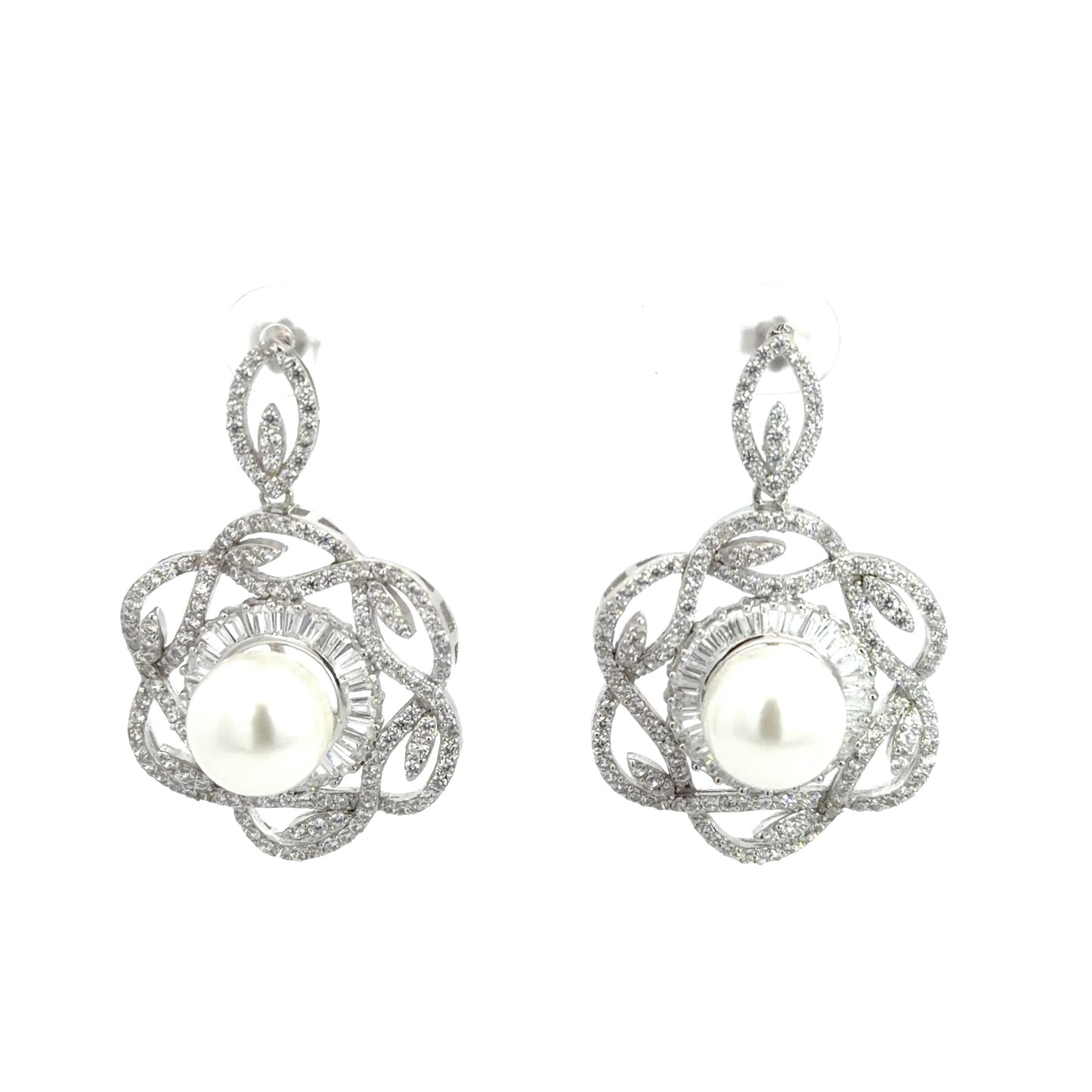 Floral Design Pearl Earrings