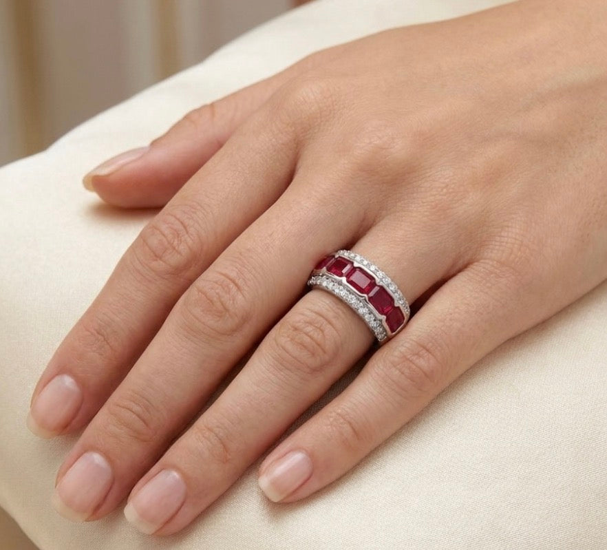Sterling Silver Ruby Wide Ladies Band