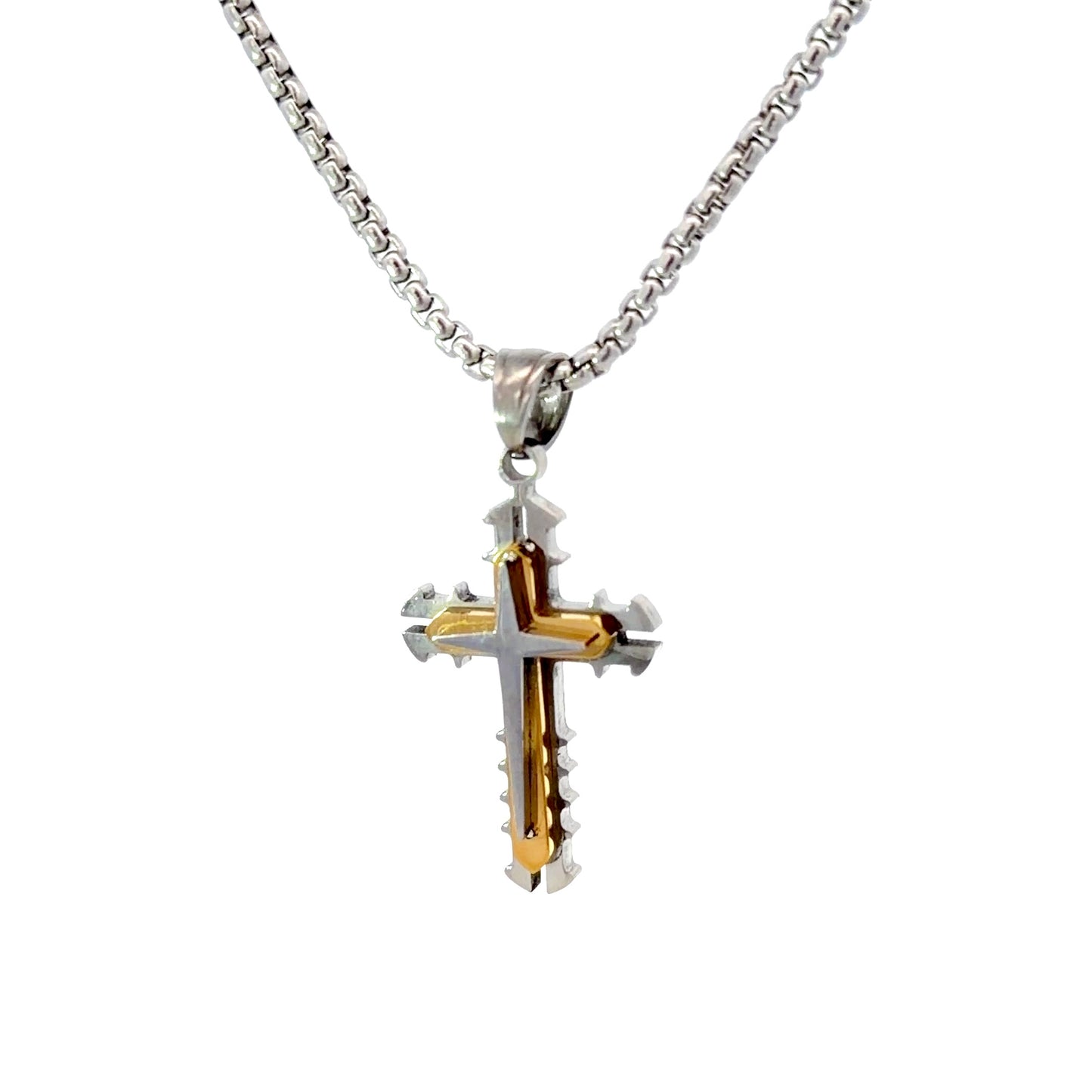 Two-Tone Layered Stainless Steel Cross Pendant
