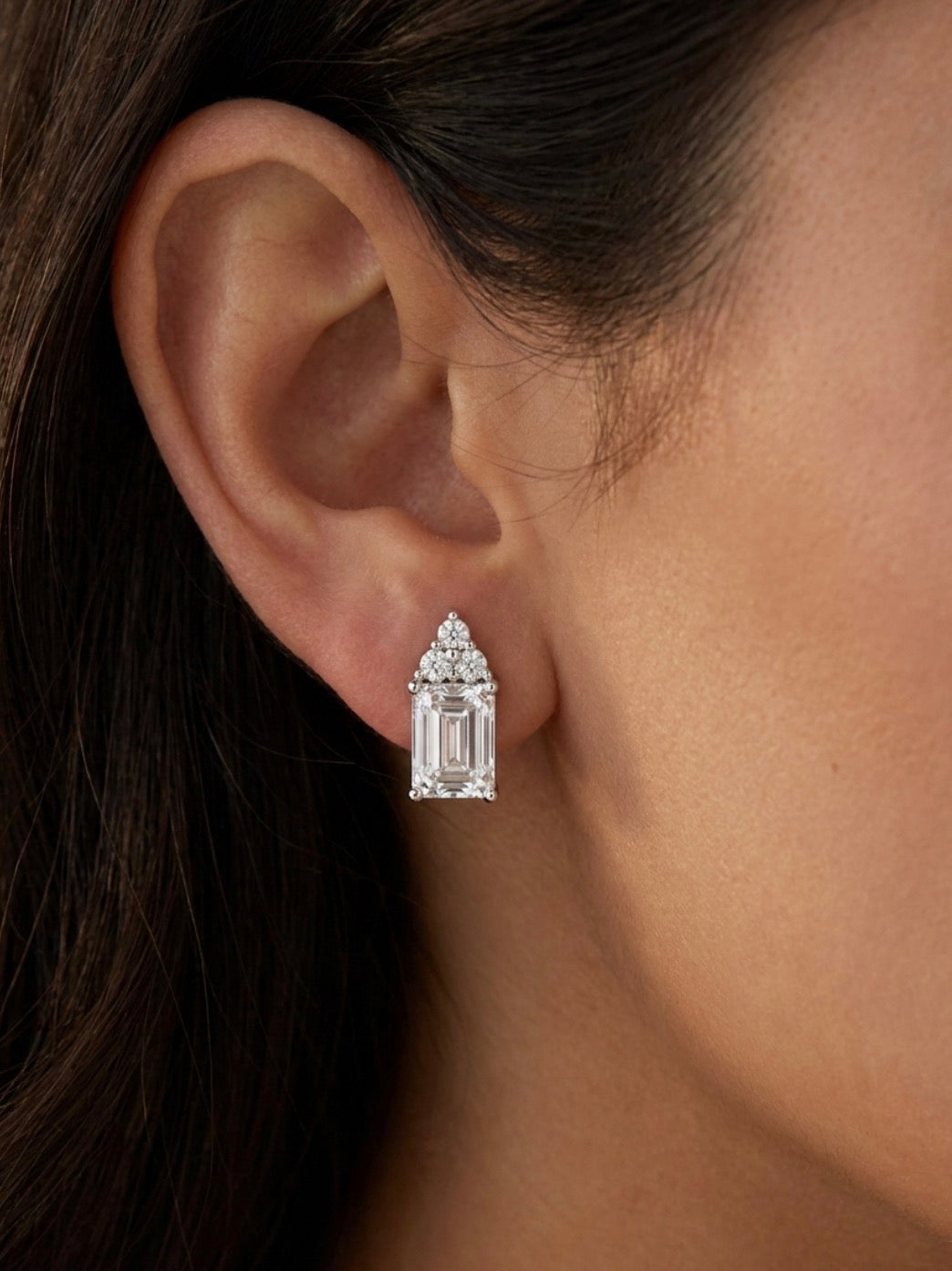Sterling Silver Emerald cut Cubic Zirconia Earrings