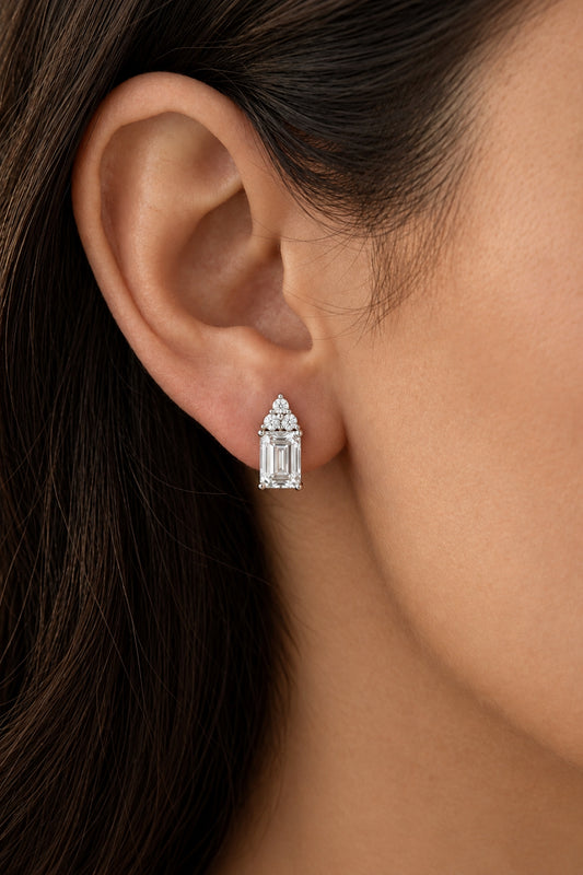 Sterling Silver Emerald cut Stud Earrings