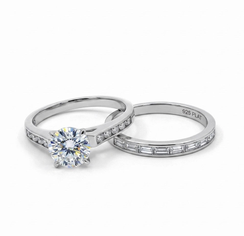 Sterling Silver Brilliant Wedding Ring Set