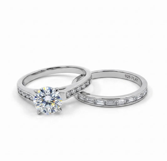 Sterling Silver Brilliant Wedding Ring Set