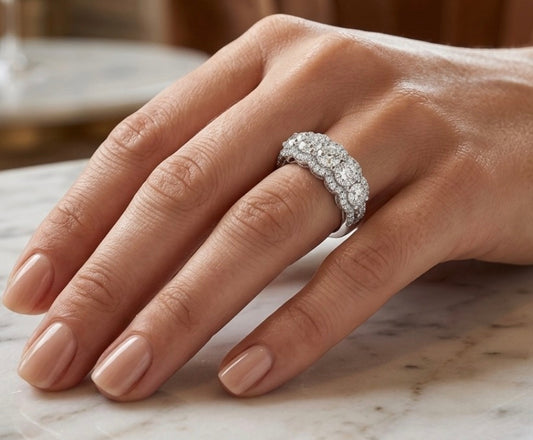Sterling Silver 5-Stone Wide Ladies Band