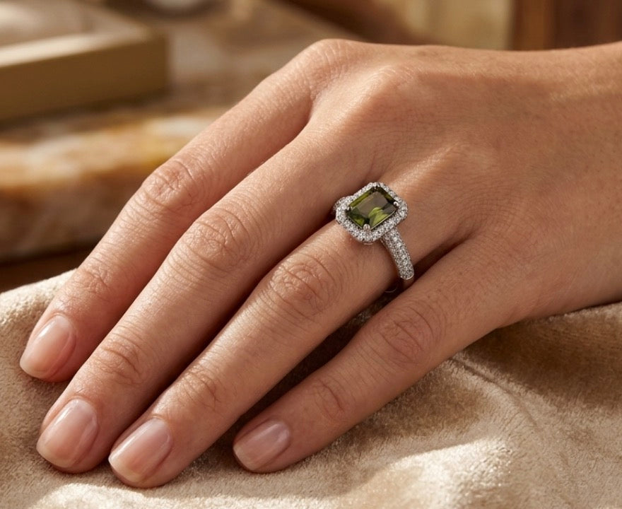 Sterling Silver Emerald-cut Peridot Ring