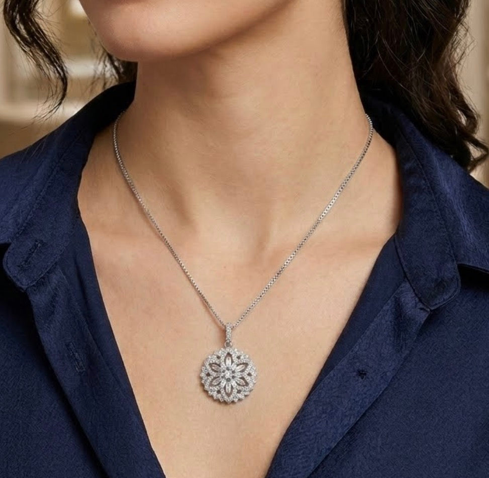 Sterling Silver Floral Cubic Zirconia Necklace