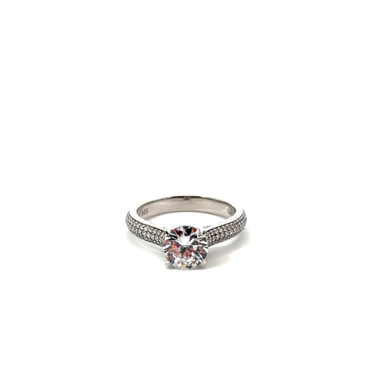 Sterling Silver Pave Encrusted Engagement Ring