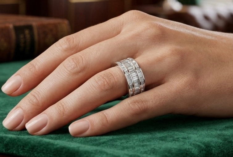 Sterling Silver Baguettes-cut Wide Ladies Band