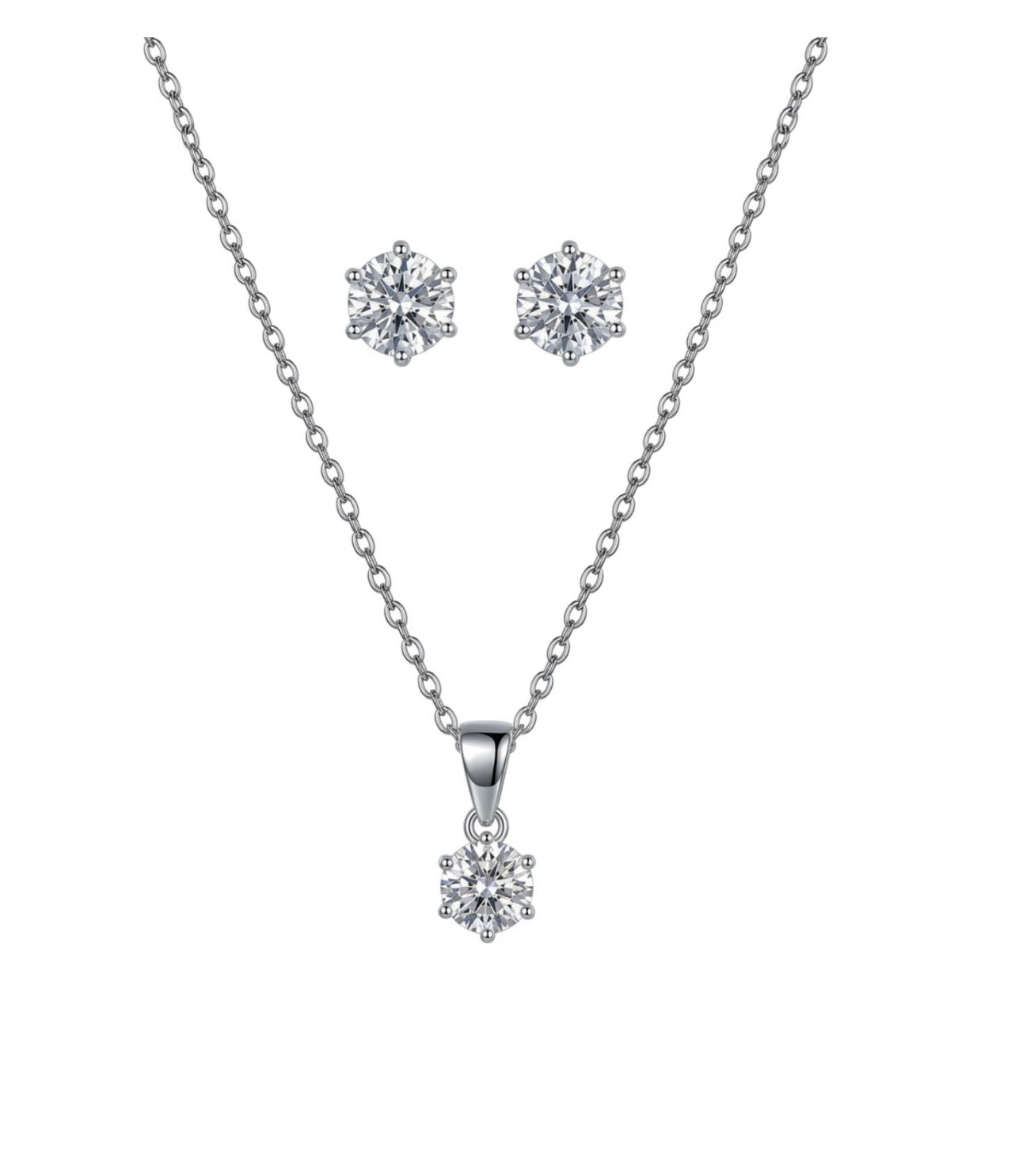 Sterling Silver Solitaire Necklace & Stud Earring Set