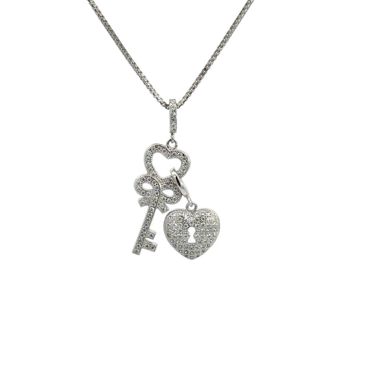 Heart Lock and Key Pendant Necklace