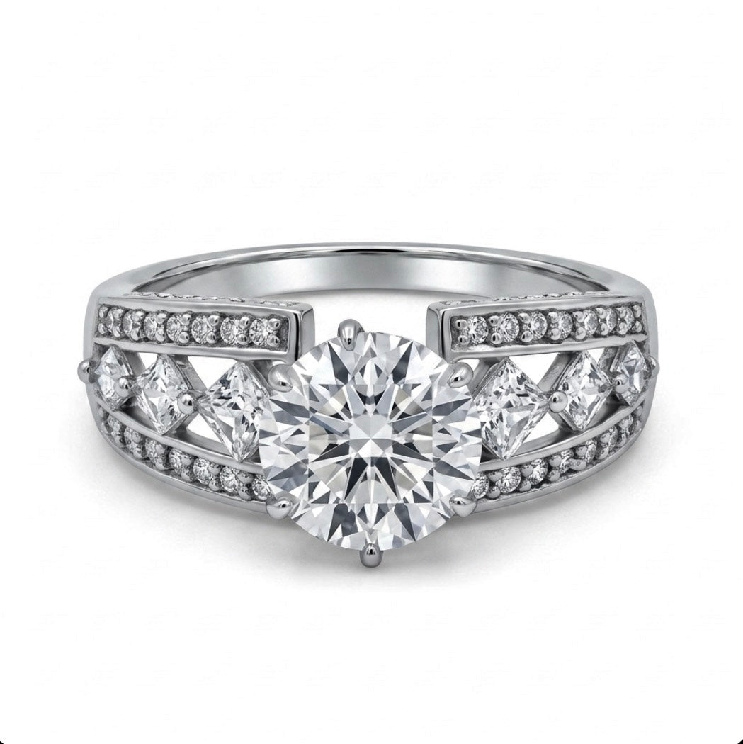 Sterling Silver 6-Prong Brilliant-cut Ring