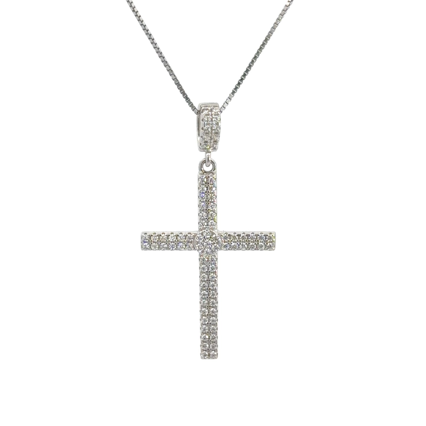Sterling Silver Pavé Encrusted Cubic Zirconia Cross Necklace