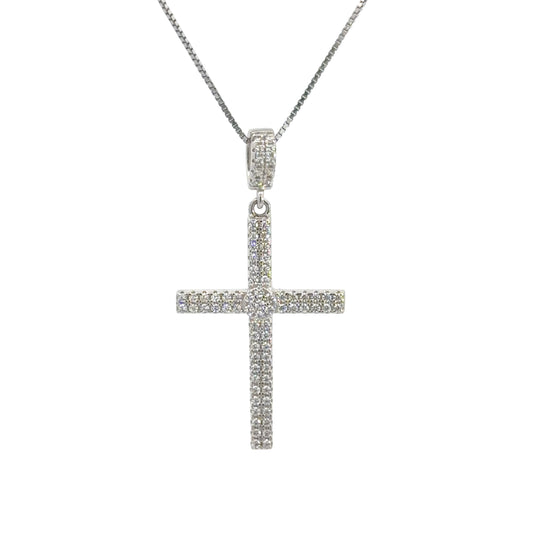 Sterling Silver Pavé Encrusted Cubic Zirconia Cross Necklace