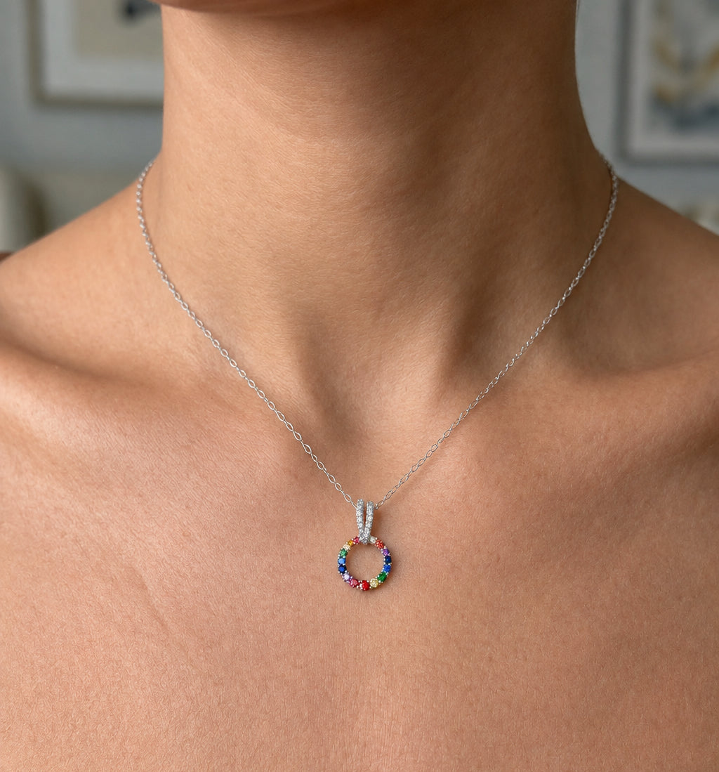 Sterling Silver Rainbow Circle Necklace