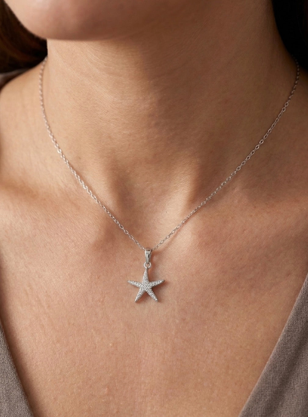 Sterling Silver Pave set Starfish Necklace