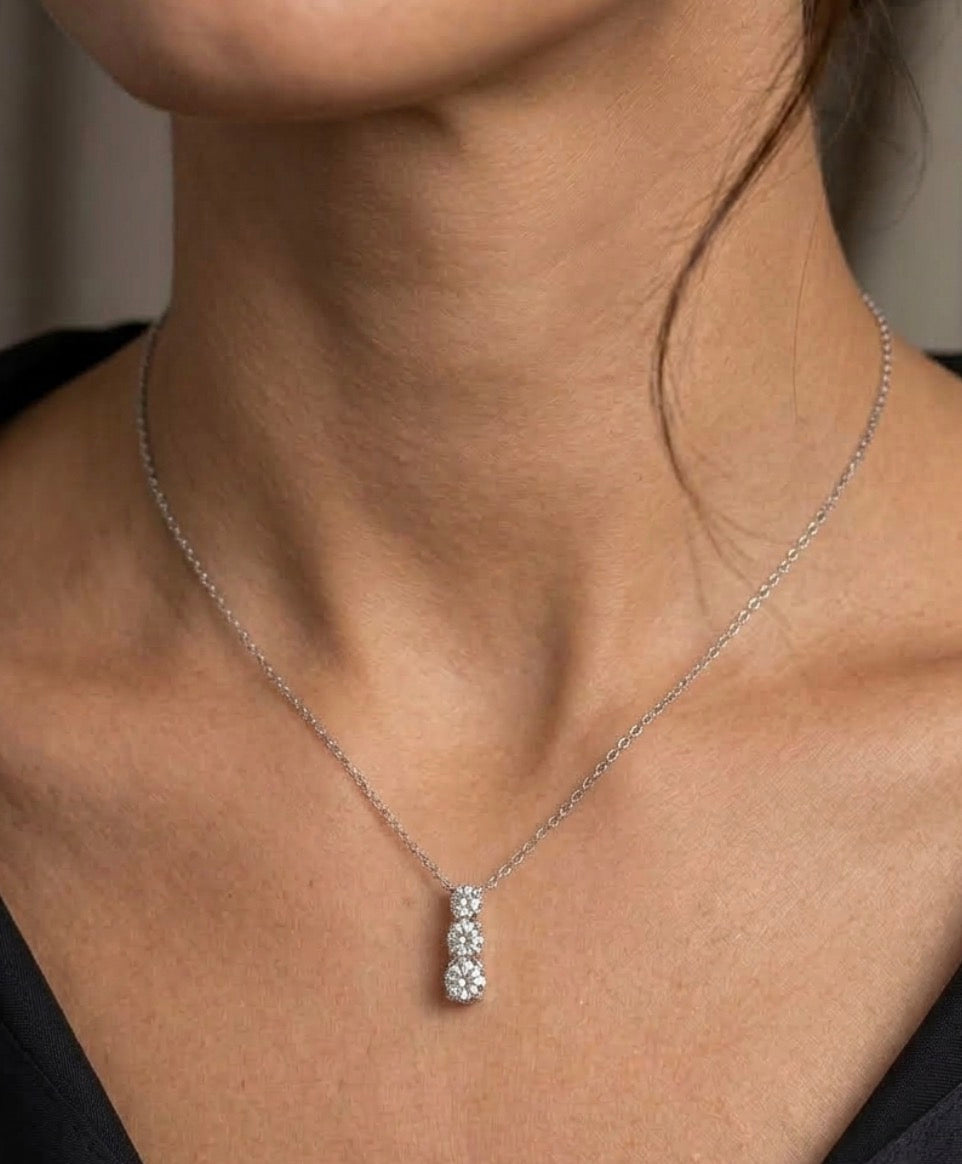 Sterling Silver Three-Stone Trilogy Necklace