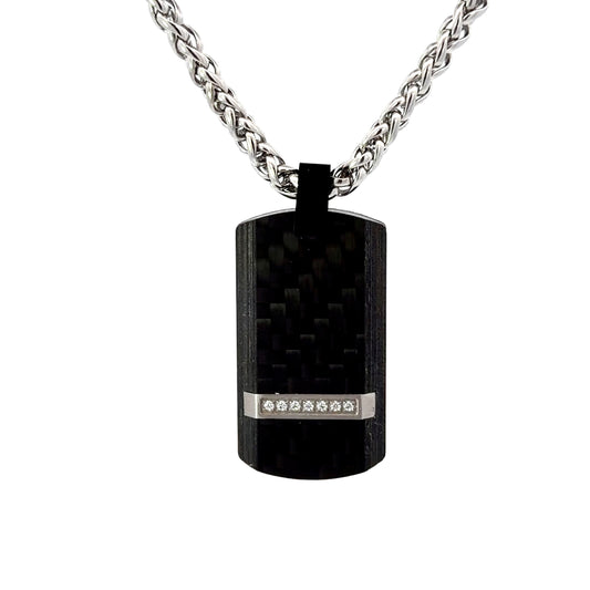Black Stainless Steel Cubic Zirconia Tag Pendant