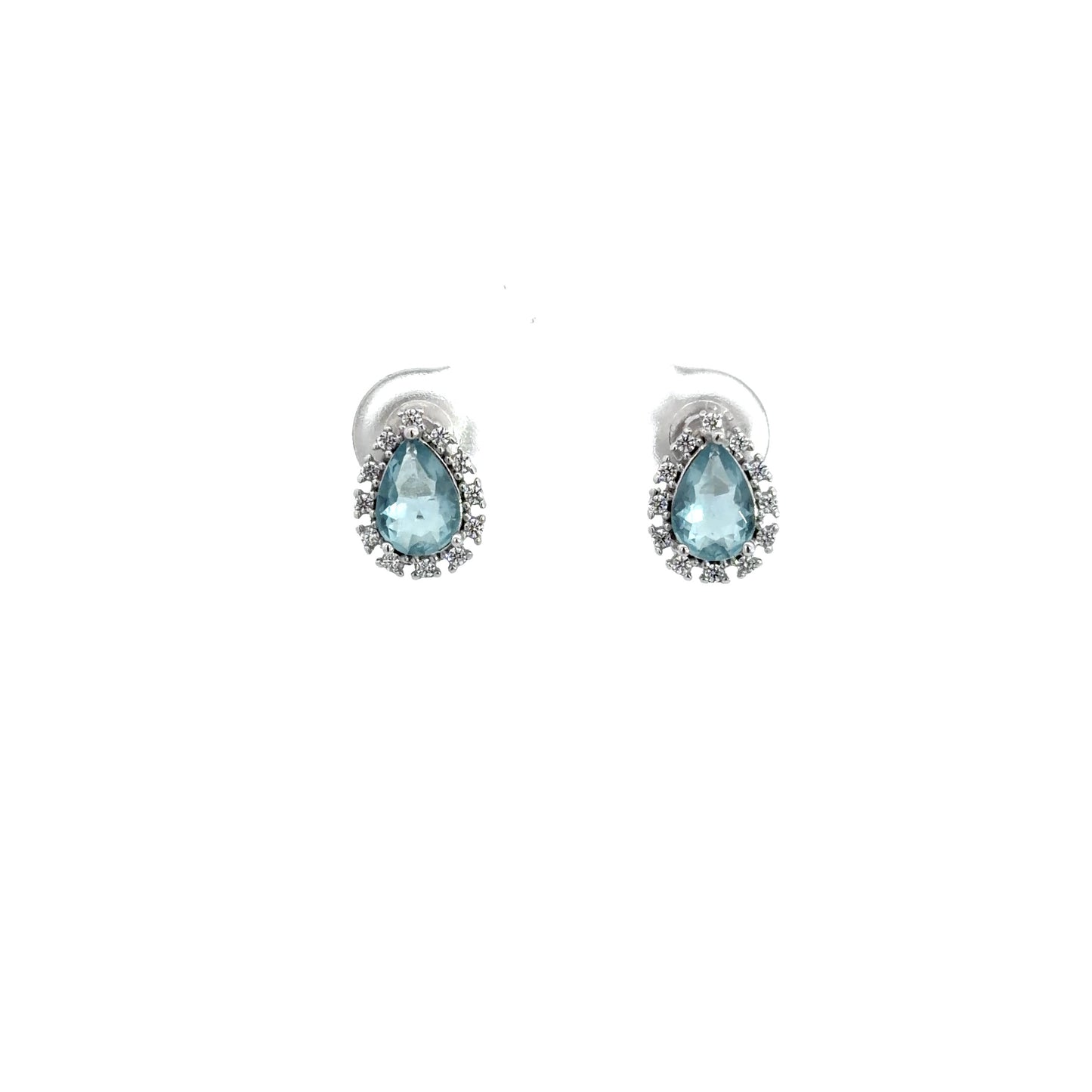 Stud Aquamarine Cubic Zirconia Teardrop Earrings