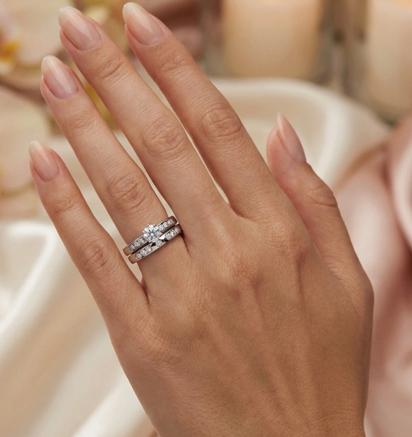 Sterling Silver Cubic Zirconia Wedding Ring Set