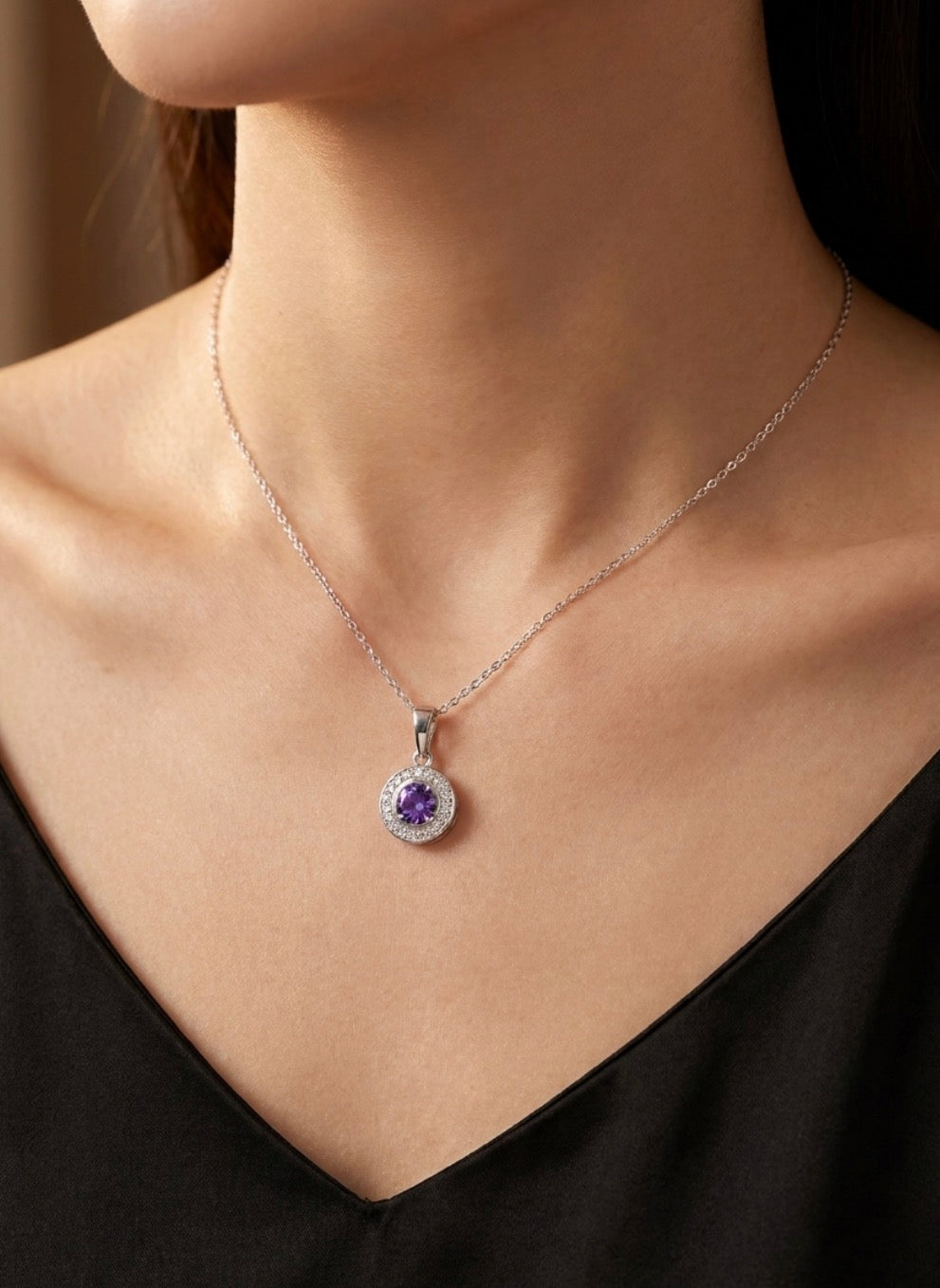 Sterling Silver Round-cut Amethyst Necklace
